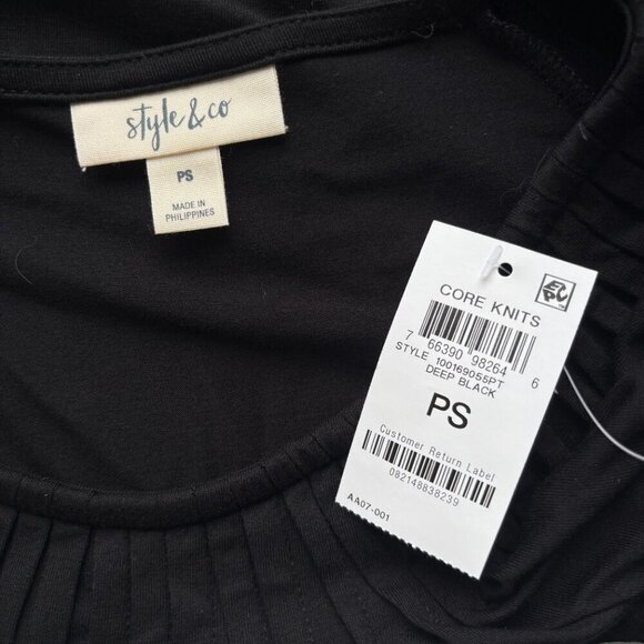 Style & Co Women's Petite Black Pleated Scoop-Neck Short-Sleeve Top NWT - Picture 6 of 6
